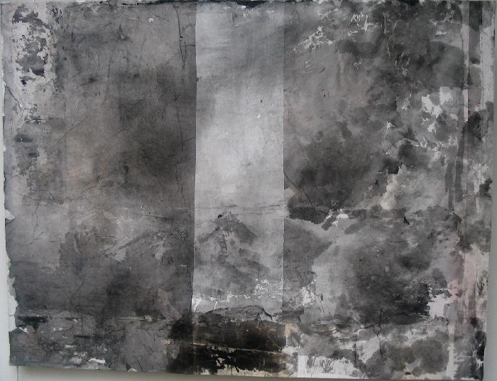 Ciel 4 2006, inks, pigment, acrylic, Japanese paper, laid down on canvas, 116x 89 cm. 